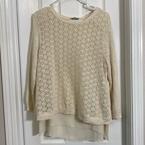 Lucky Brand Mixed media knit and lace beige sweater size Large